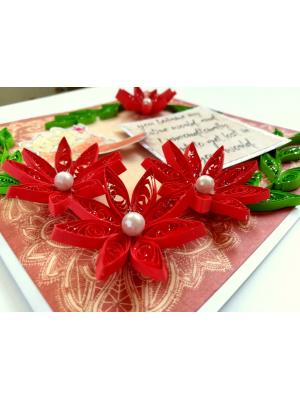 Quilled Red Flowers Love Greeting Card