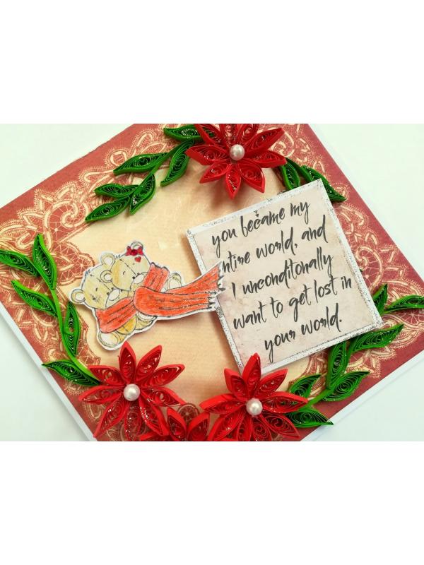 Quilled Red Flowers Love Greeting Card