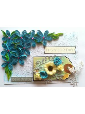 Blue Quilled Corner Flowers Birthday Greeting card Blue Quilled Corner Flowers Birthday Greeting card