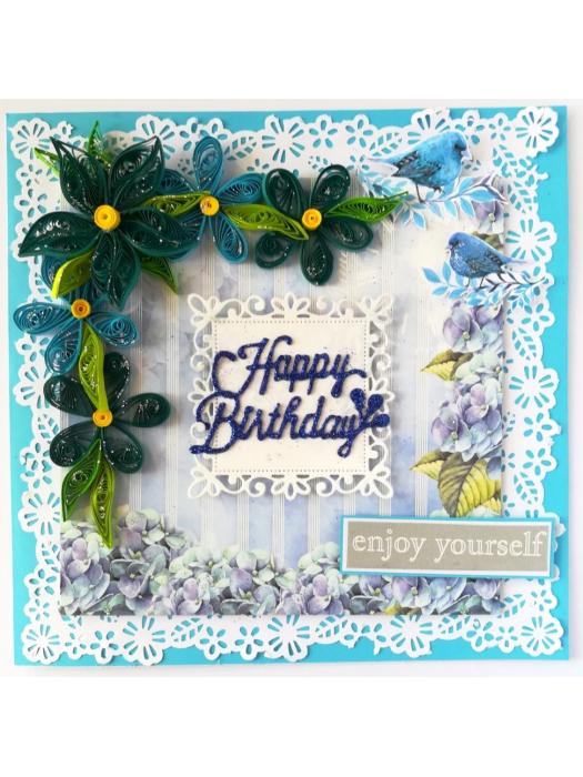 Blue Quilled Corner Flowers Birthday Greeting card