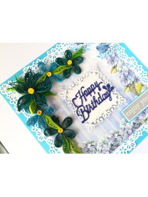 Blue Quilled Corner Flowers Birthday Greeting card Blue Quilled Corner Flowers Birthday Greeting card