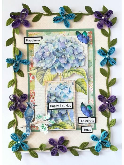 Sparkling Blue Flowers Birthday Card