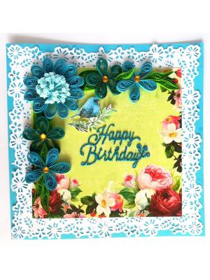 Blue Quilled Corner Flowers Birthday Greeting card Blue Quilled Corner Flowers Birthday Greeting card
