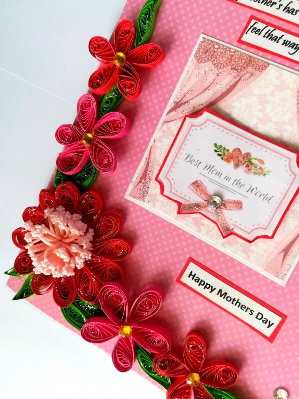 Red Quilled Flowers Mother Greeting Card image