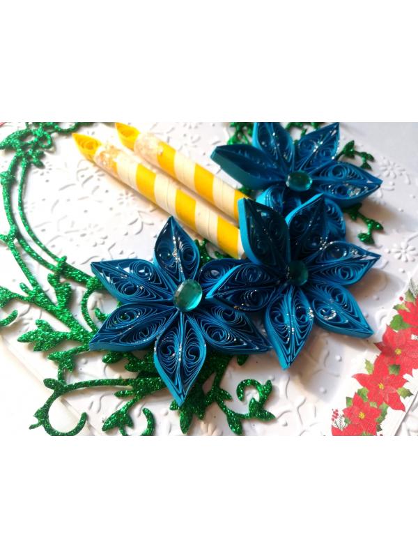 Blue Quilled Flowers With Candle Greeting card - NY1 image