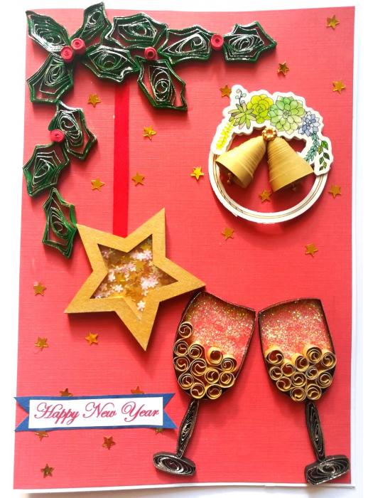 Star Shaker and Quilled Glasses New Year Card - NY6
