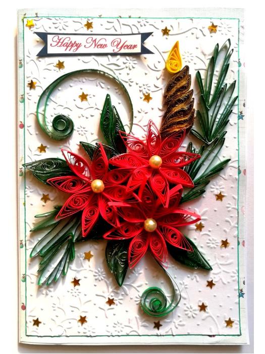 Sparkling Red Quilled Flowers and New Year Card - NY5 image