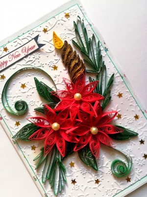 Sparkling Red Quilled Flowers and New Year Card - NY5 Sparkling Red Quilled Flowers and New Year Card - NY5