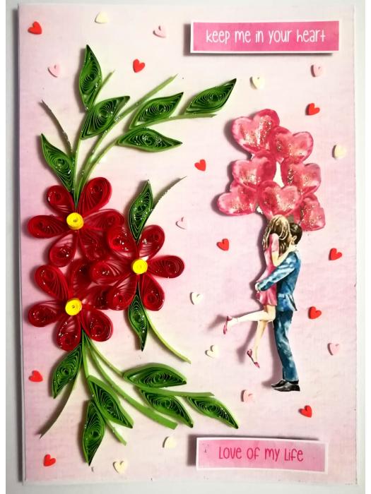 Red Quilled Flowers Love Greeting Card -V1