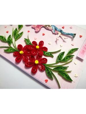 Red Quilled Flowers Love Greeting Card -V1