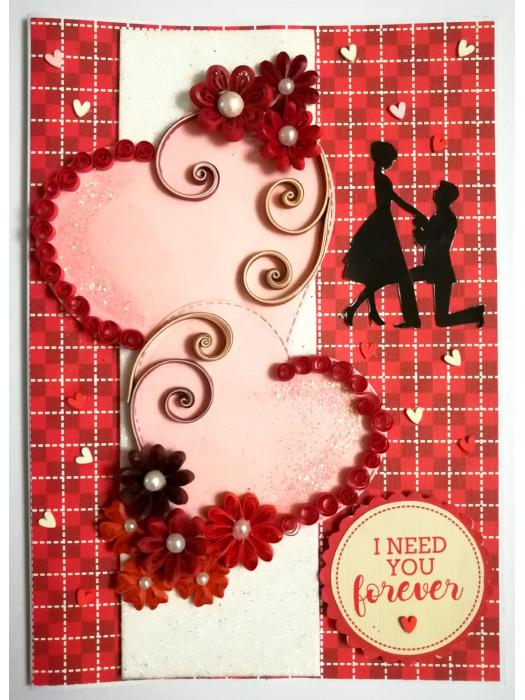 Red Themed Quilled Flowers Love Greeting Card -V2