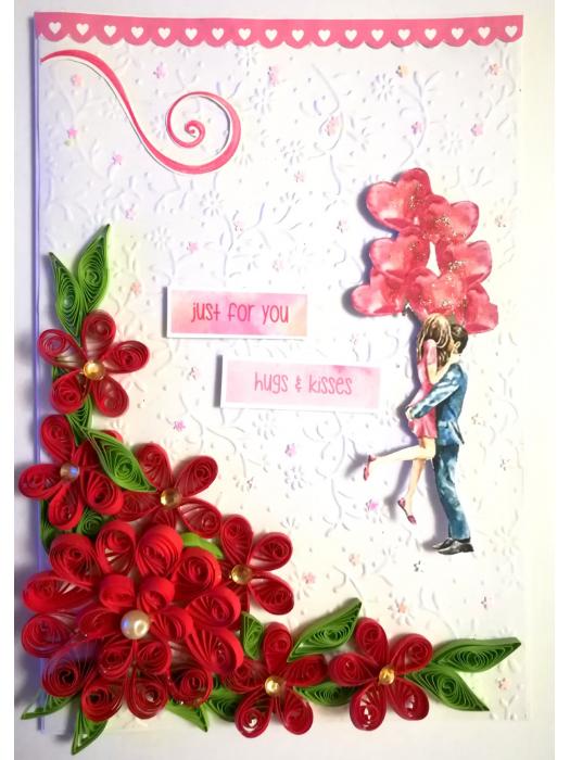 Red Themed Quilled Flowers Greeting Card - V4