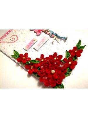Red Themed Quilled Flowers Greeting Card - V4 Red Themed Quilled Flowers Greeting Card - V4