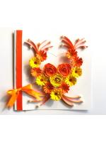 Yellow Themed Quilled Flowers in Heart Greeting Card