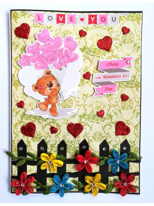 Love Balloons and Quilled Flower Fence Greeting Card image