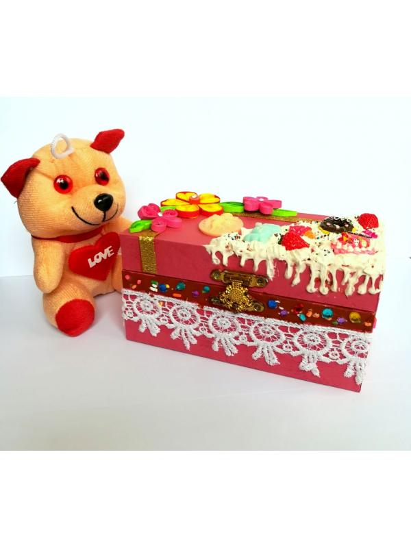 Pink Themed Multipurpose Gift Box with Zig Zag Scrapbook and Teddy