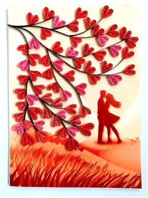 Love Quilled Tree Couple Print Greeting Card
