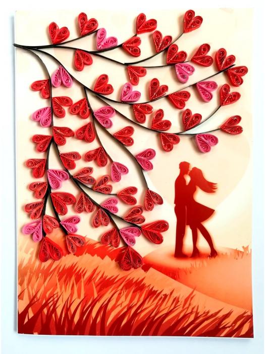 Love Quilled Tree Couple Print Greeting Card image