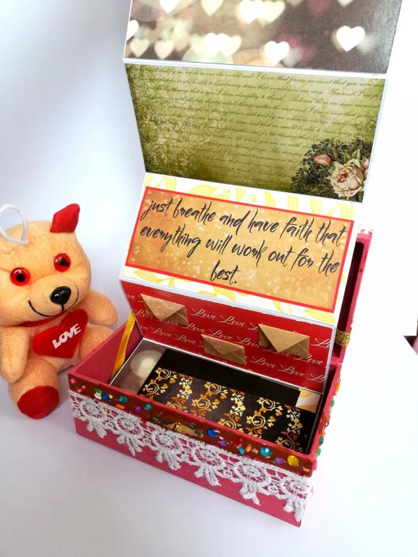 Pink Themed Multipurpose Gift Box with Zig Zag Scrapbook and Teddy image