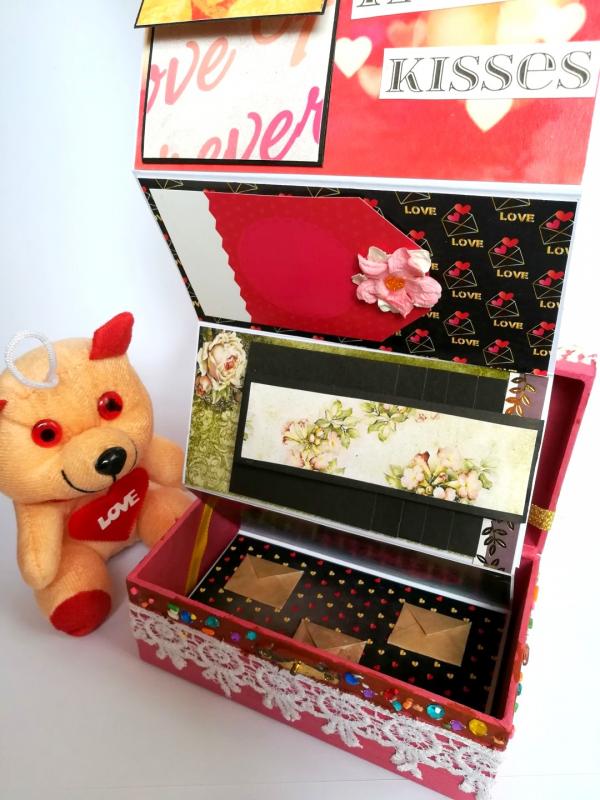 Pink Themed Multipurpose Gift Box with Zig Zag Scrapbook and Teddy image