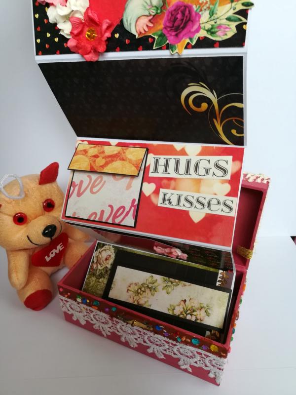 Pink Themed Multipurpose Gift Box with Zig Zag Scrapbook and Teddy