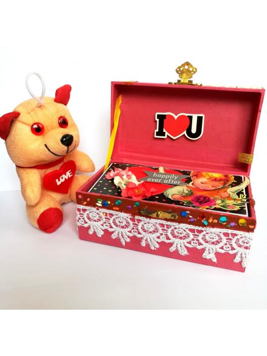 Pink Themed Multipurpose Gift Box with Zig Zag Scrapbook and Teddy