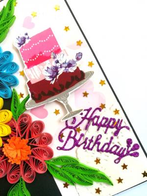 Multicolor Flowers Quilled Birthday Greeting Card Multicolor Flowers Quilled Birthday Greeting Card