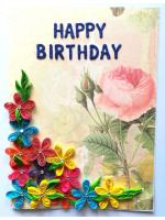 Multicolor Flowers in Corner Birthday Greeting Card 
