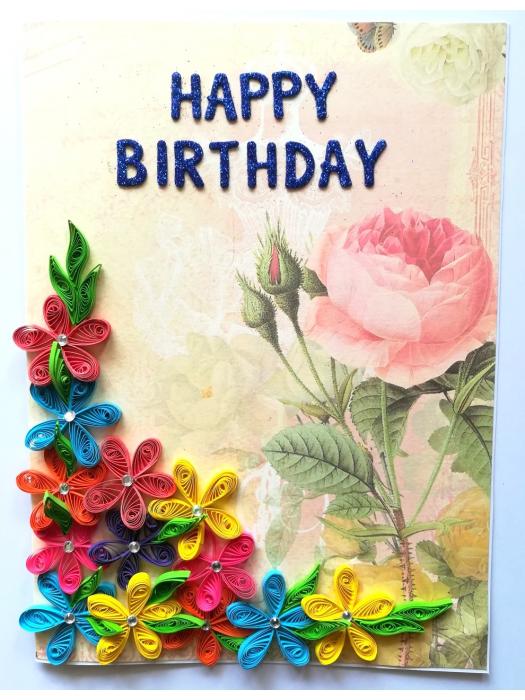 Multicolor Flowers in Corner Birthday Greeting Card image