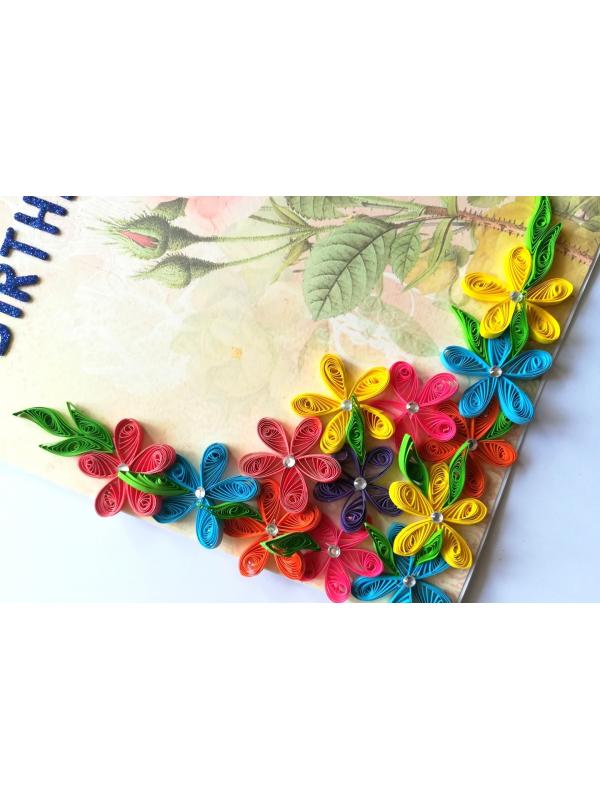 Multicolor Flowers in Corner Birthday Greeting Card image