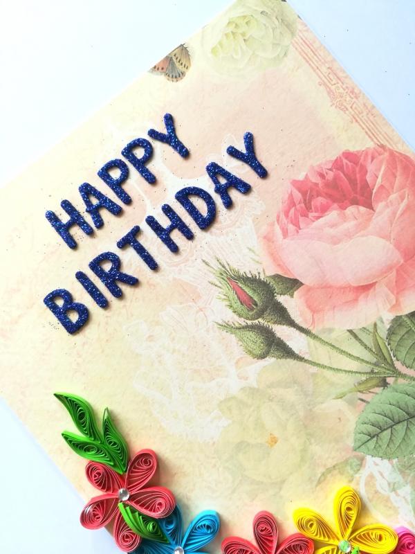 Multicolor Flowers in Corner Birthday Greeting Card image