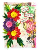 Red and Purple Quilled Birthday Greeting Card