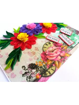 Red and Purple Quilled Birthday Greeting Card