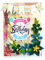 Blue Quilled Flowers Birthday Greeting card