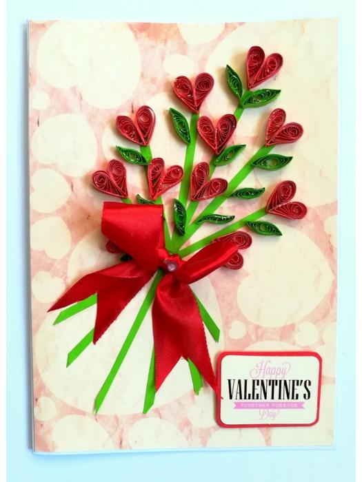 Love Hearts Valentine Day Bouquet Card Handmade