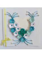 White and Blue Quilled Flowers in Heart Greeting Card