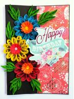 Quilled Flowers Happy Birthday Greeting Card