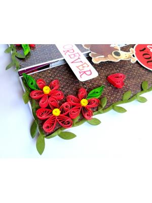 Love theme Quilled Red Flowers Greeting card