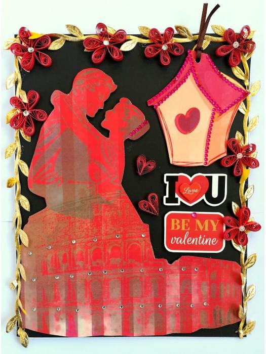 Couple In Paris Garland Quilled Greeting Card image