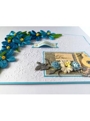 Blue Quilled Corner Flowers Birthday Greeting card Blue Quilled Corner Flowers Birthday Greeting card