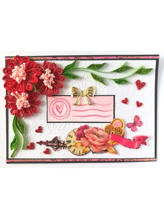 Red Quilled Corner Flowers Love Greeting Card image