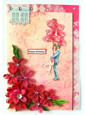 Red Quilled Flowers Birthday Greeting Card Red Quilled Flowers Birthday Greeting Card