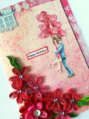 Red Quilled Flowers Birthday Greeting Card Red Quilled Flowers Birthday Greeting Card