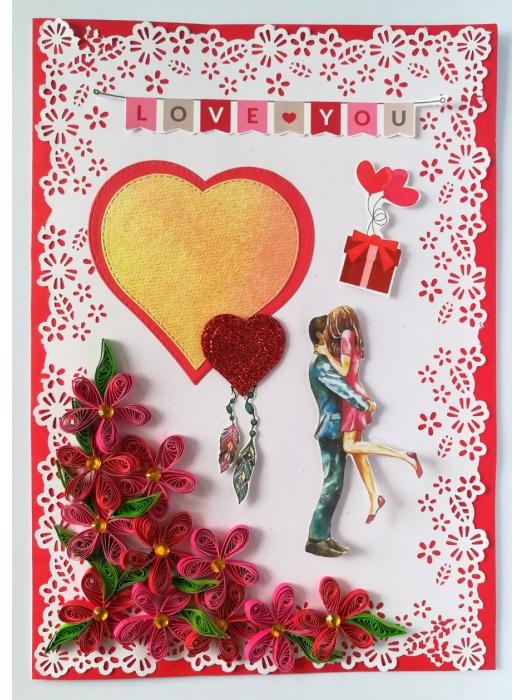 Red and Pink Quilled Corner Love Greeting Card image