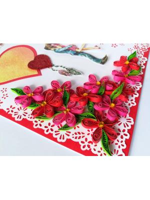 Red and Pink Quilled Corner Love Greeting Card