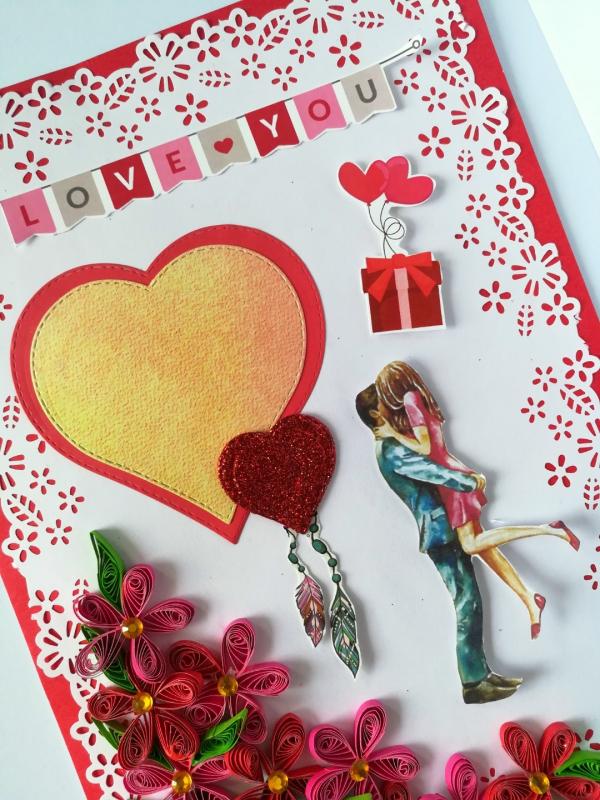 Red and Pink Quilled Corner Love Greeting Card image