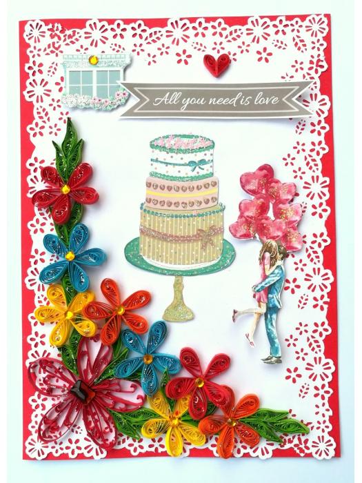 Multicolor Quilled Corner Anniversary Or Birthday Card