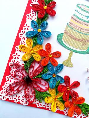 Multicolor Quilled Corner Anniversary Or Birthday Card Multicolor Quilled Corner Anniversary Or Birthday Card