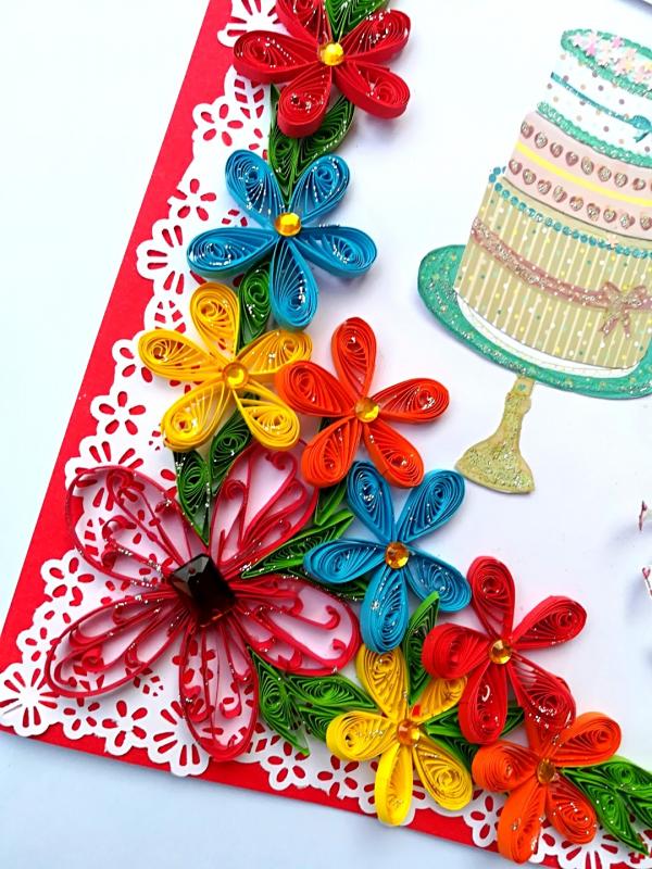 Multicolor Quilled Corner Anniversary Or Birthday Card image