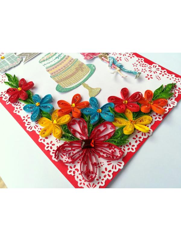 Multicolor Quilled Corner Anniversary Or Birthday Card image